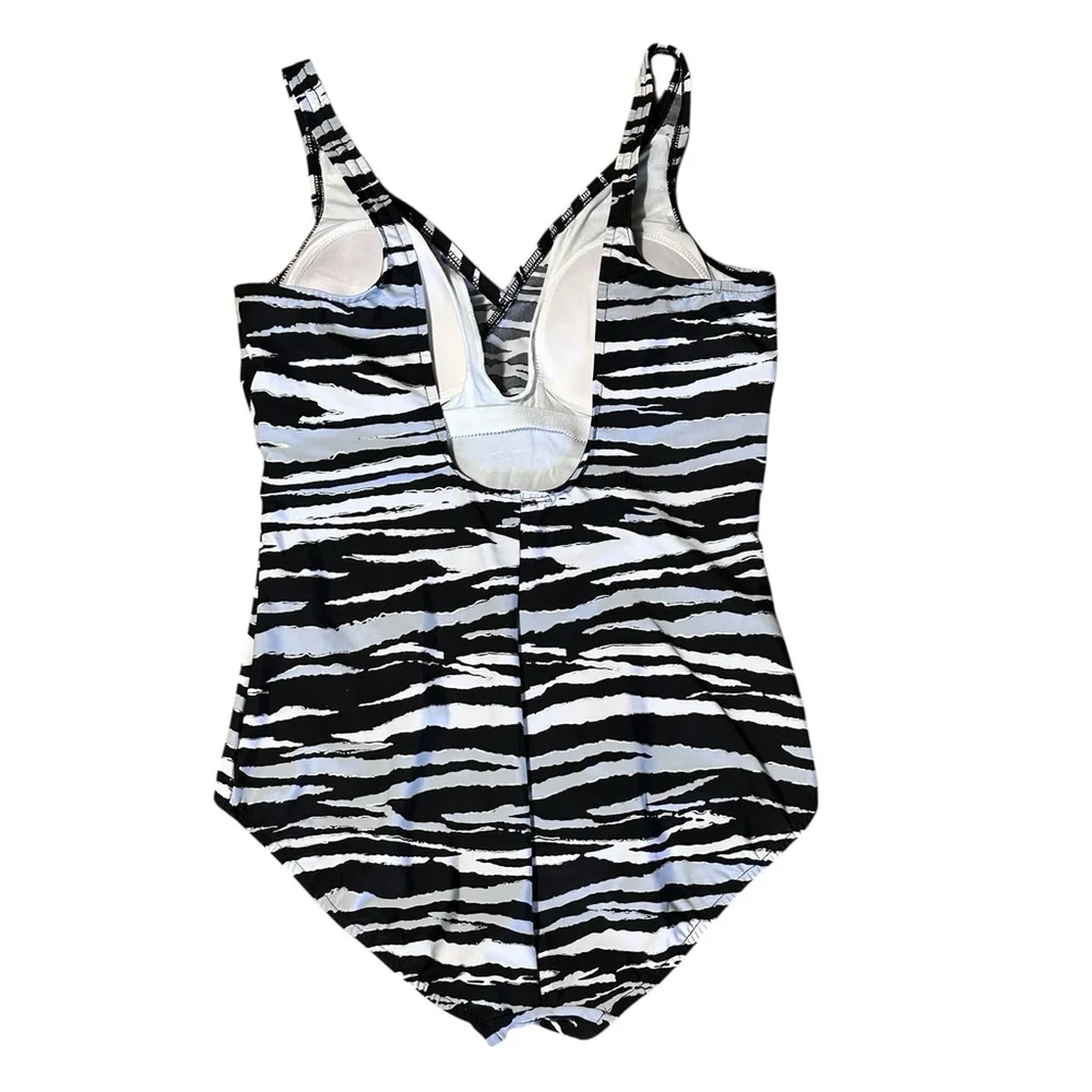 Magicsuit Black White Zebra Metallic Stripe 1 PC Swimsuit Modest Soft Cup 16